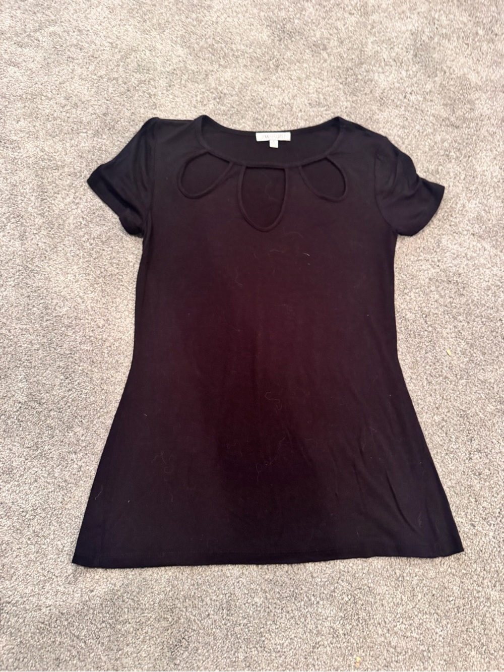 Jennifer Lopez Black Short Sleeve Cutout Neck Tee